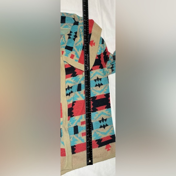 Kate Collection Knit Sweater Cardigan Women’s Tan Aztec Tribal Pattern USA Boho - Picture 8 of 8